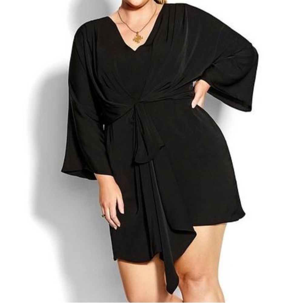 City Chic Whirlpool Long Sleeve Black Dress Size 16 Women